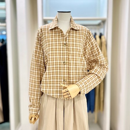 드로우 스트링 체크 블라우스