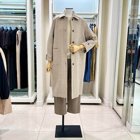 스탠 카라 소매 턴업 체크 코트