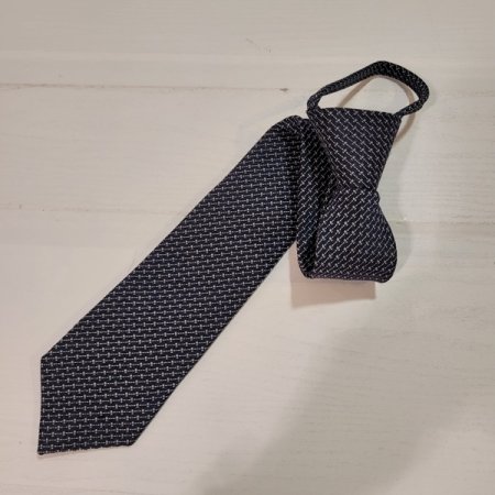 네이비 자카드 자동 지퍼넥타이