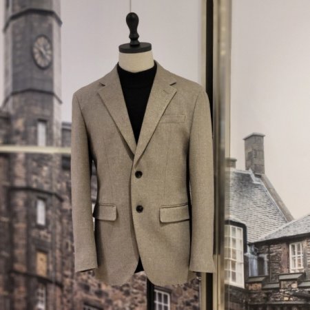 베이지 약밀드 조직 스트레치 셋업