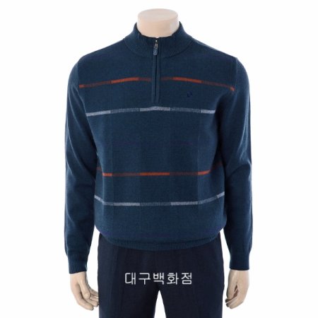 스트라이프 반집업 니트