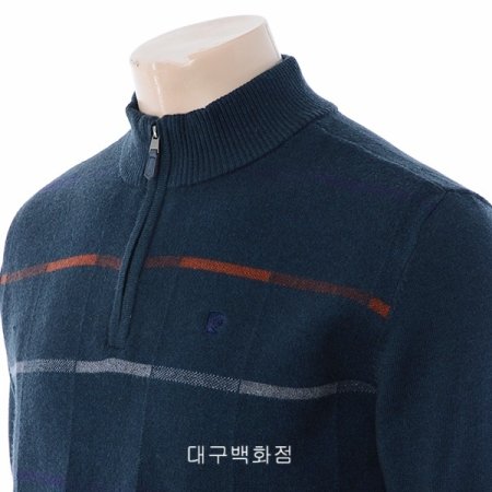 스트라이프 반집업 니트