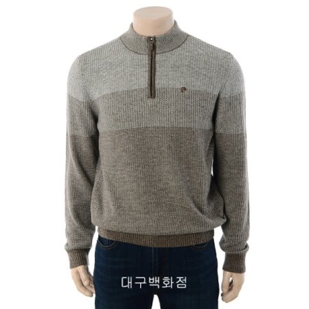 스트라이프 반집업 니트