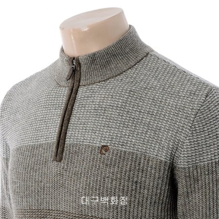 스트라이프 반집업 니트