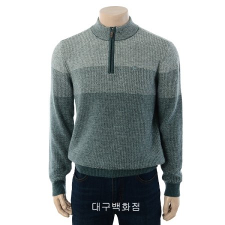 스트라이프 반집업 니트