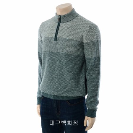 스트라이프 반집업 니트