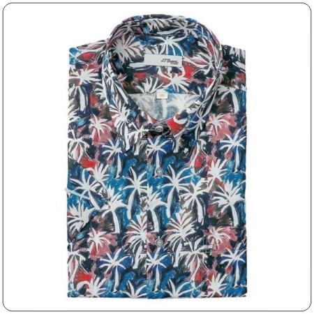 하와이안 프린트 소재 일반핏셔츠