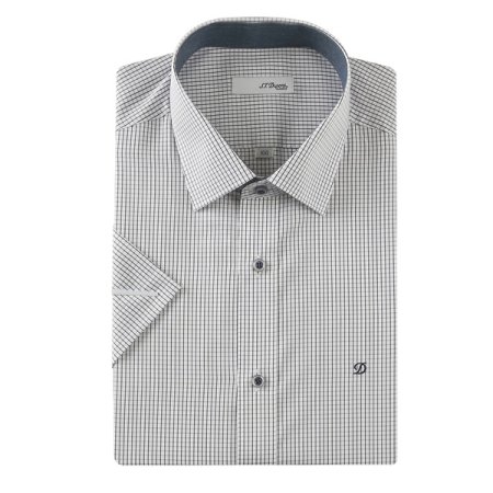 면 미니 체크 반소매 슬림핏셔츠