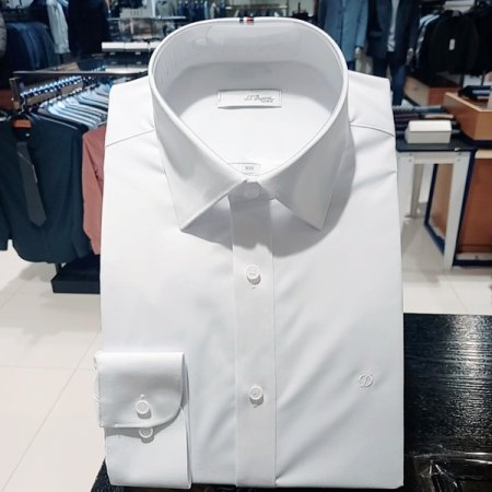 카라 뒷고대 삼색 패치 화이트슬림셔츠