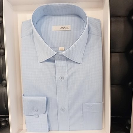 스트레치 일반핏 잔첵크 블루 셔츠