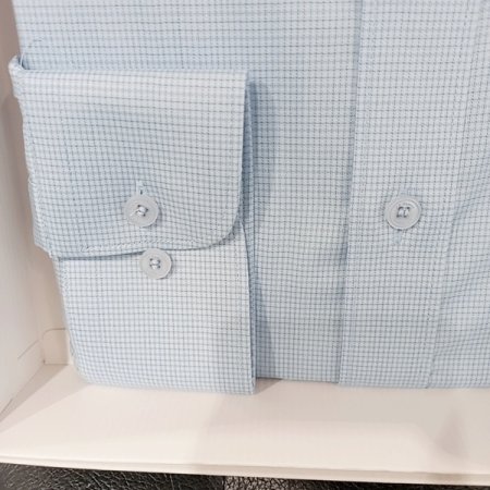 스트레치 일반핏 잔첵크 블루 셔츠