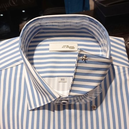 스트라이프 슬림핏 프린트 셔츠