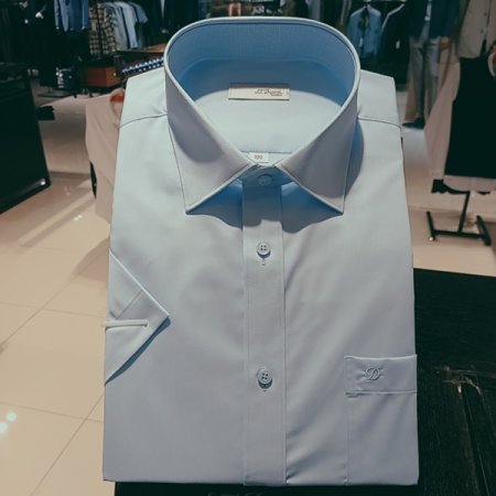 구김이적은 블루 반팔 일반핏 셔츠