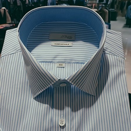 블루 면혼방 스트레치 슬림핏 셔츠