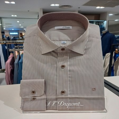 핀 스트라이프 브라운 슬림핏 셔츠