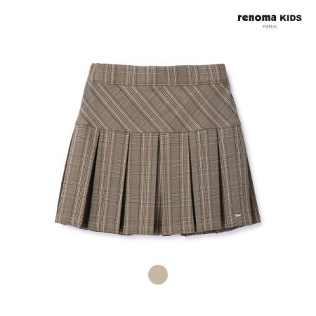 여아 브라운 체크 주름 스커트
