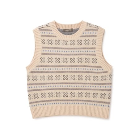 키즈 아동 자가드 니트 조끼