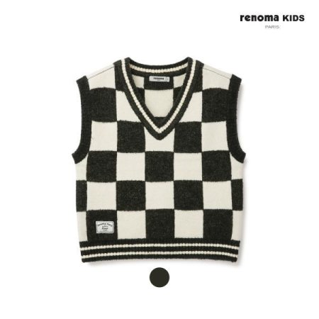주니어 초등 체커 보드 니트 조끼