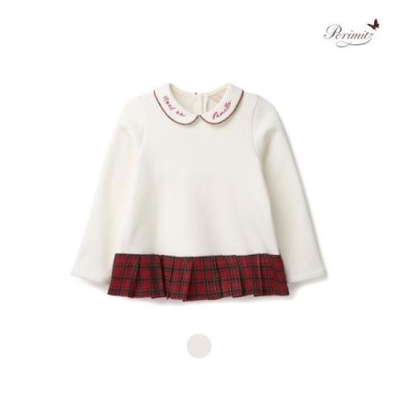 여아 레드 체크 기모 롱 티셔츠