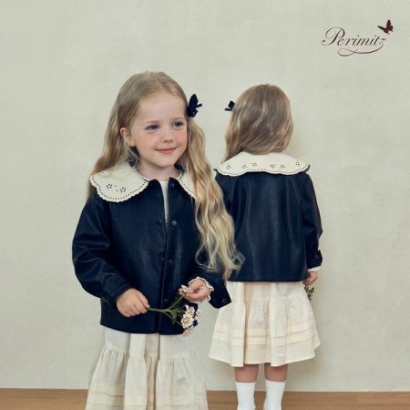 키즈 주니어 여아 빅카라 레더 자켓