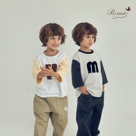 키즈 아동 PM 로고 7부 티셔츠