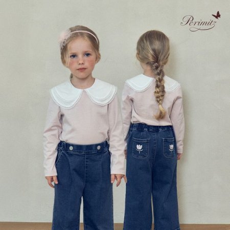 여아 이중 카라 핑크 티 블라우스