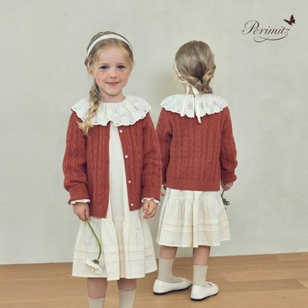 초등 여아 배색 카라 니트 가디건