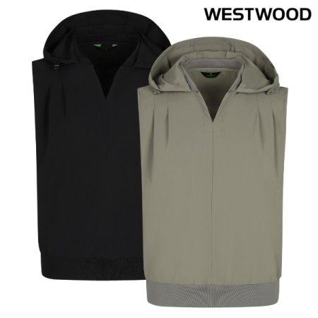 우먼 베스트형 우븐 후드티