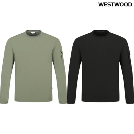 포켓 우븐 남성 라운드티