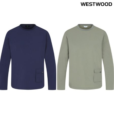 포켓 우븐 여성 라운드티