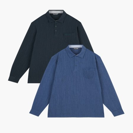 서커우븐 솔리드 카라 티셔츠