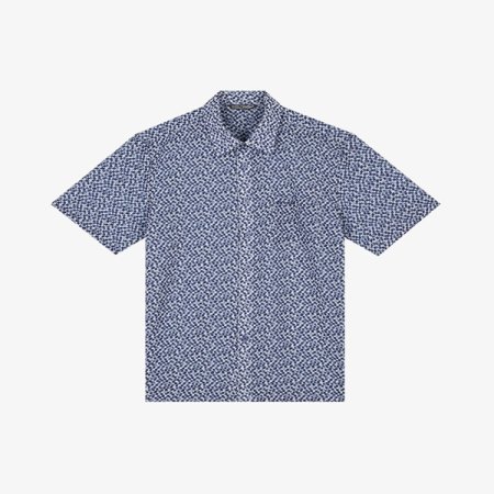 기하학 잔체크 패턴 캐주얼 반팔 남방