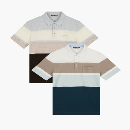 면 혼방 피케 스트라이프 카라티