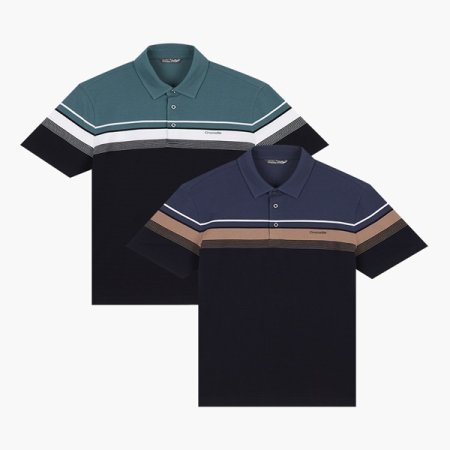 상단 분할 패턴 카라 티셔츠