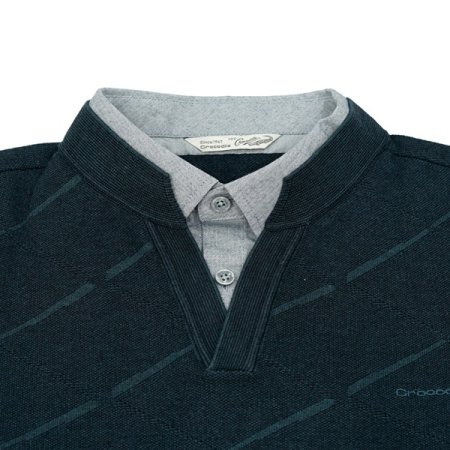 사선 조직 자카드 브이넥 레이어드