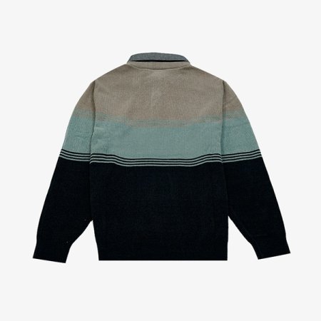 셔닐 블록 패턴 라운드 레이어드 니트