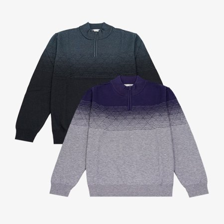 그라데이션 아가일 하프 집업 니트