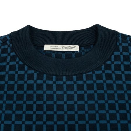 체크 조직 모크넥 니트