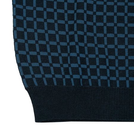 체크 조직 모크넥 니트