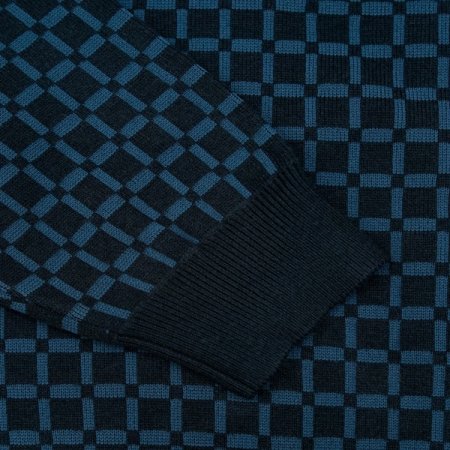 체크 조직 모크넥 니트