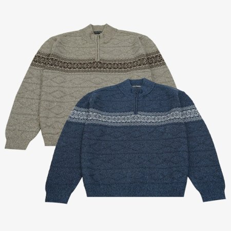 노르딕 패턴 하프 집업 니트