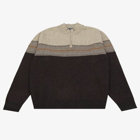 한기장 스트라이프 하프 집업 니트