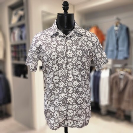 여름 리프 프린트 오픈카라 반팔 남방