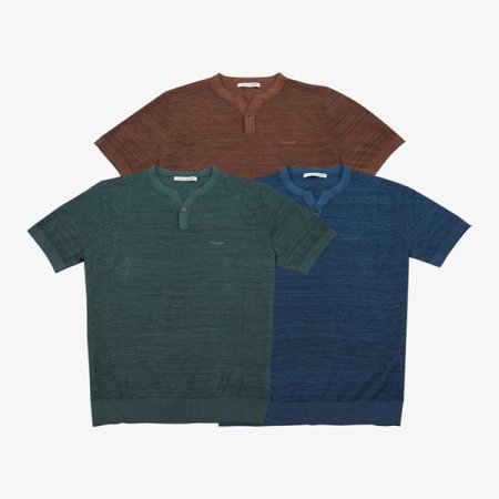 전판 조직 오픈형 라운드 반팔 니트