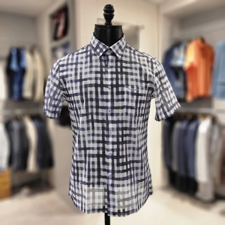 여름 그라데이션 체크 반팔 남방