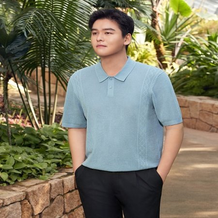 메쉬 조직 폴로형 반팔 니트