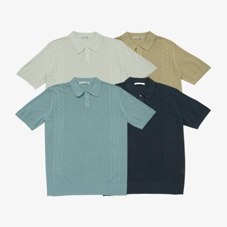 메쉬 조직 폴로형 반팔 니트