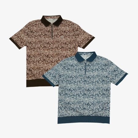 트로피컬 우븐 패치 반집업 니트