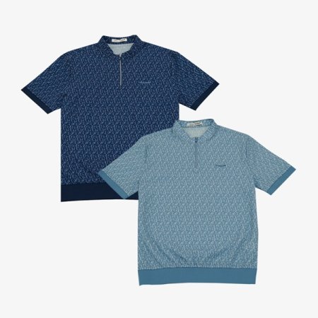 카라 우븐 패치 반집업 니트