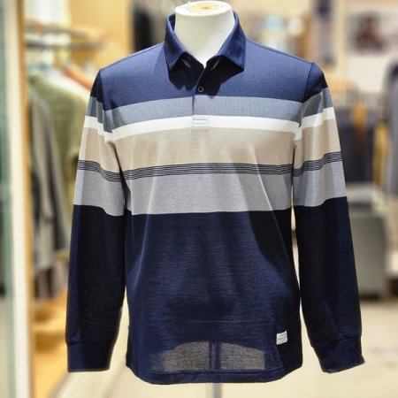 블럭 배색형 긴팔 카라티셔츠